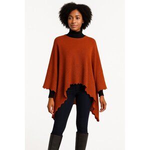 Inverni Italy Wool Blend Knit Poncho Cape Orange Rust Asymmetric Hem OSFM Made i